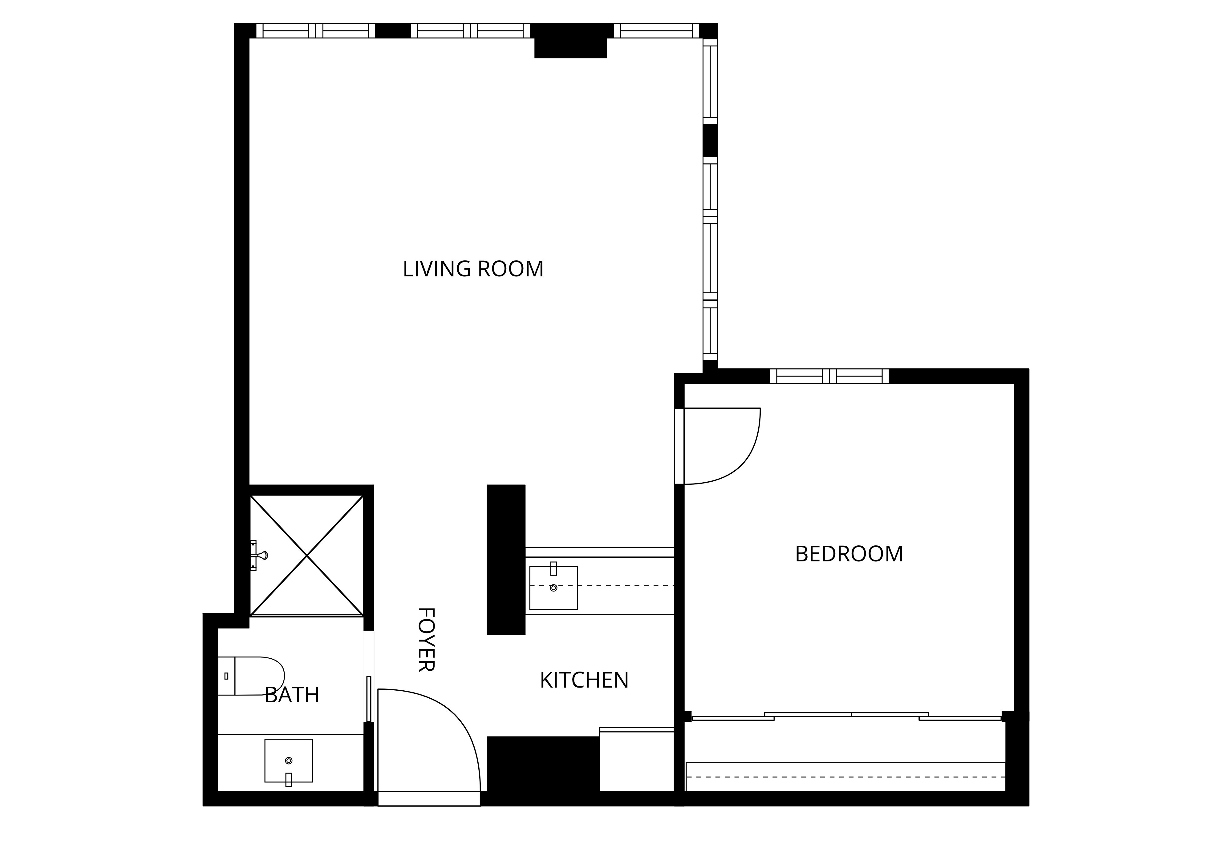 2D floor plan for a studio independent living unit