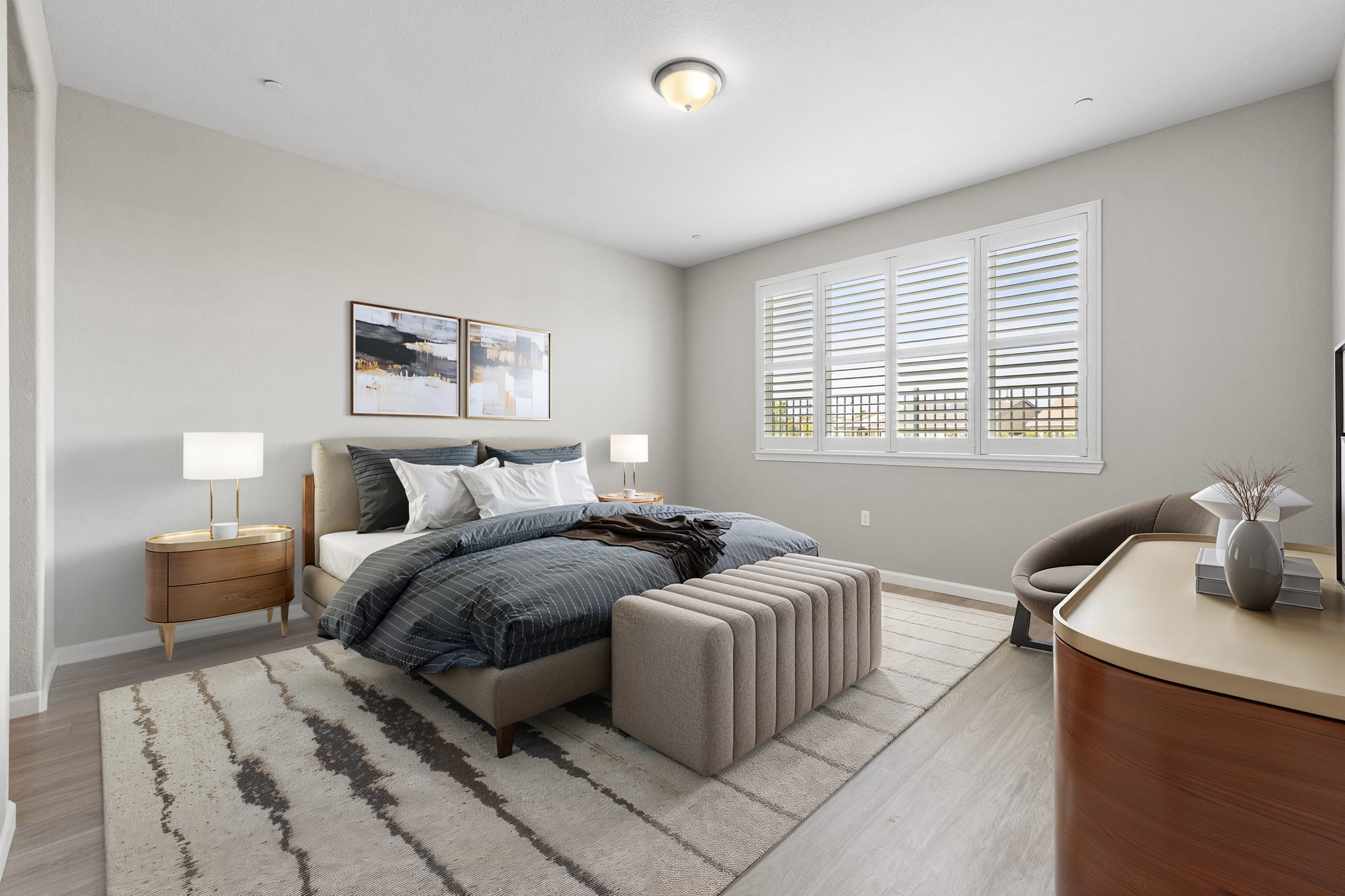 Staged interior at golden hour